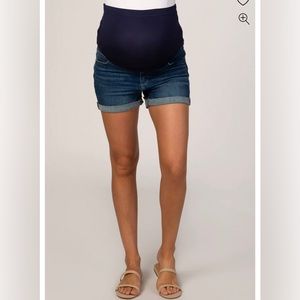 PinkBlush medium wash cuffed maternity denim shorts